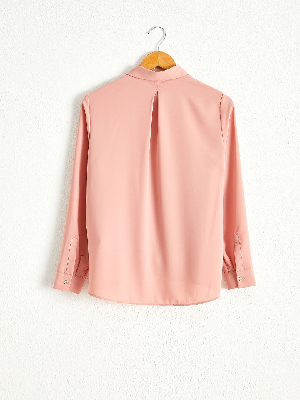 Pembe Önden Düğme Kapamalı Uzun Kollu Viskon Kadın Gömlek-1