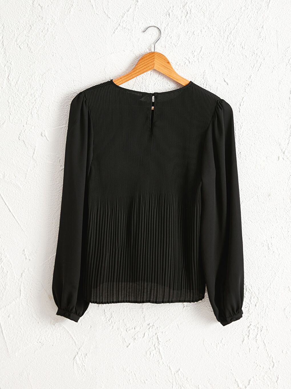 Блузка из крепа с круглым вырезом и длинным рукавом для женщин-1