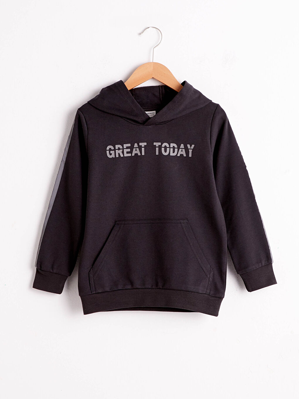 Antrasit Erkek Çocuk Yazı Baskılı Kapüşonlu Sweatshirt