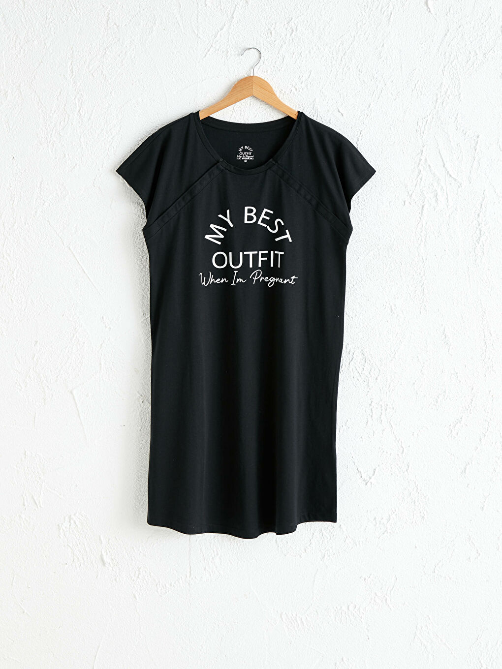 Siyah Yazı Baskılı Hamile Gecelik