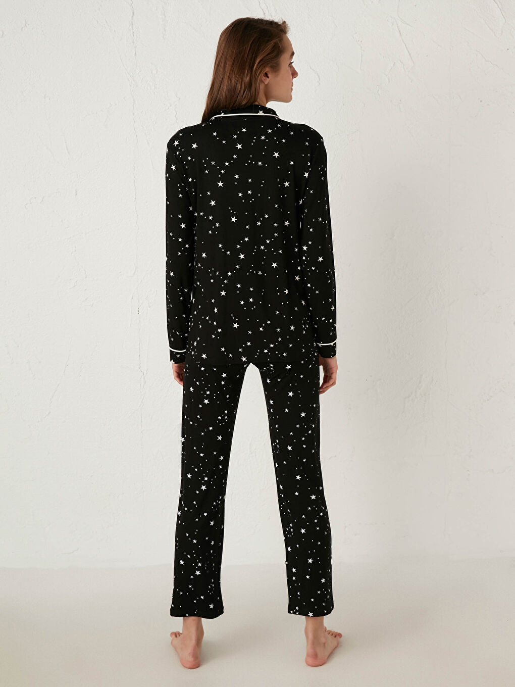 Siyah Yıldız Baskılı Esnek Hamile Pijama Takımı-3