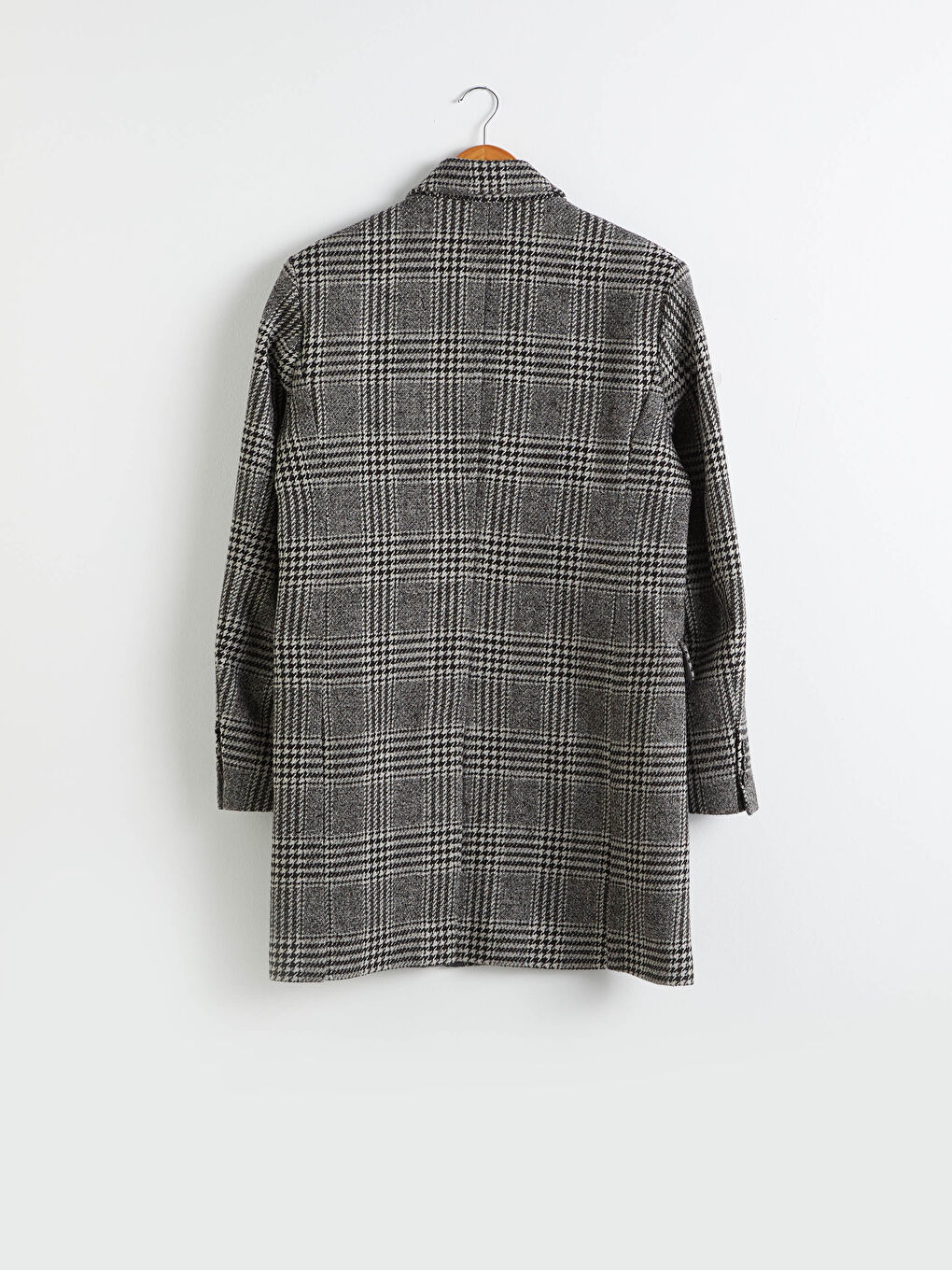 Gri Standart Kalıp Ekose Yün Karışımlı Kaşe Kaban-1