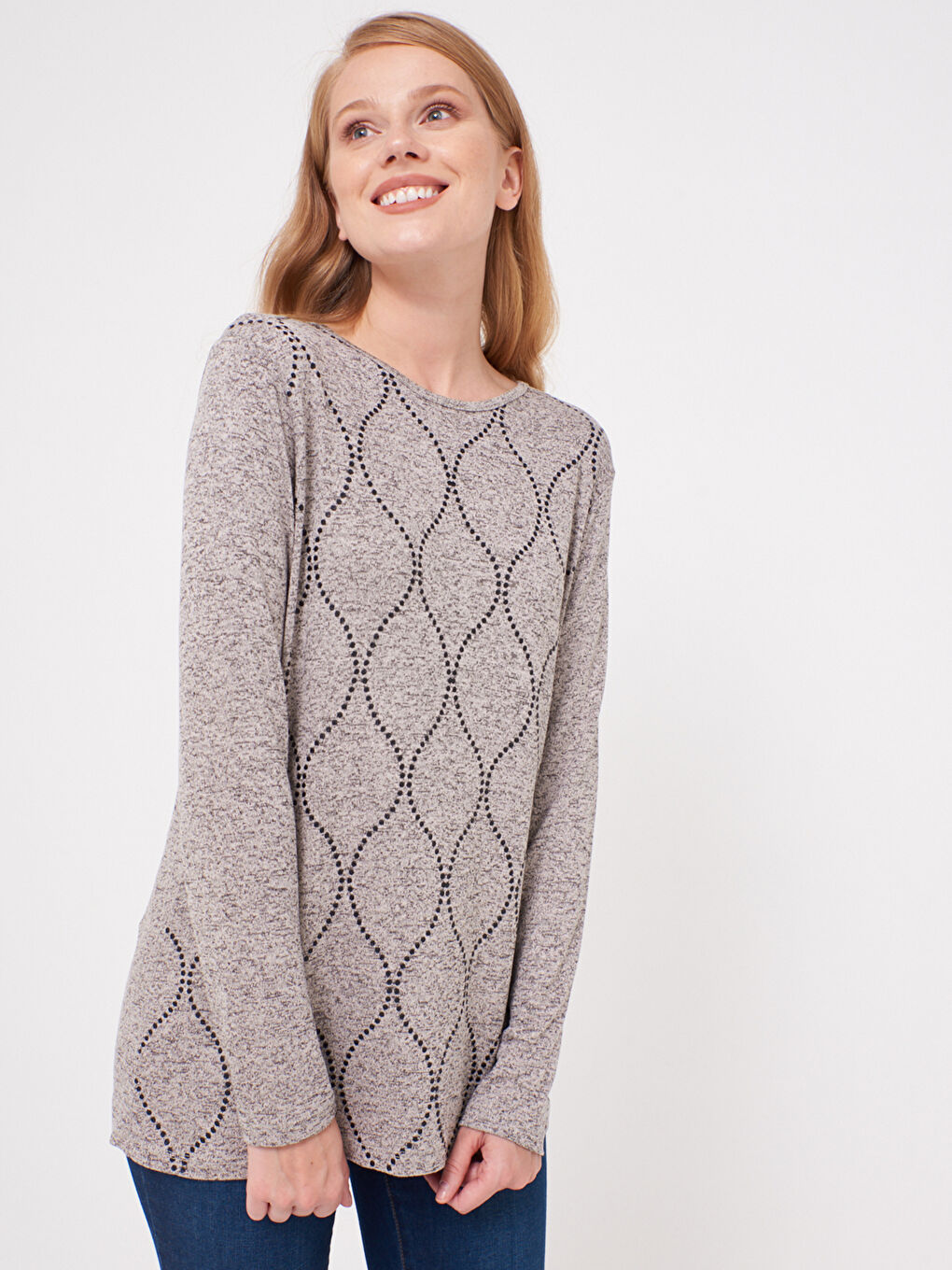 Bej Bisiklet Yaka Uzun Kollu Tişört-2