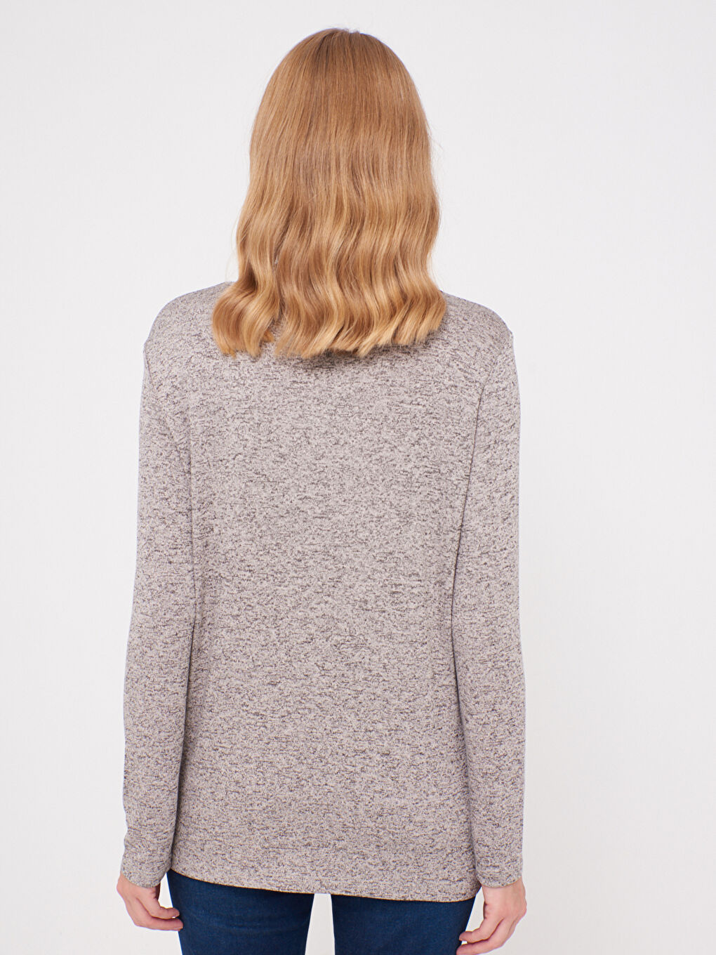 Bej Bisiklet Yaka Uzun Kollu Tişört-3