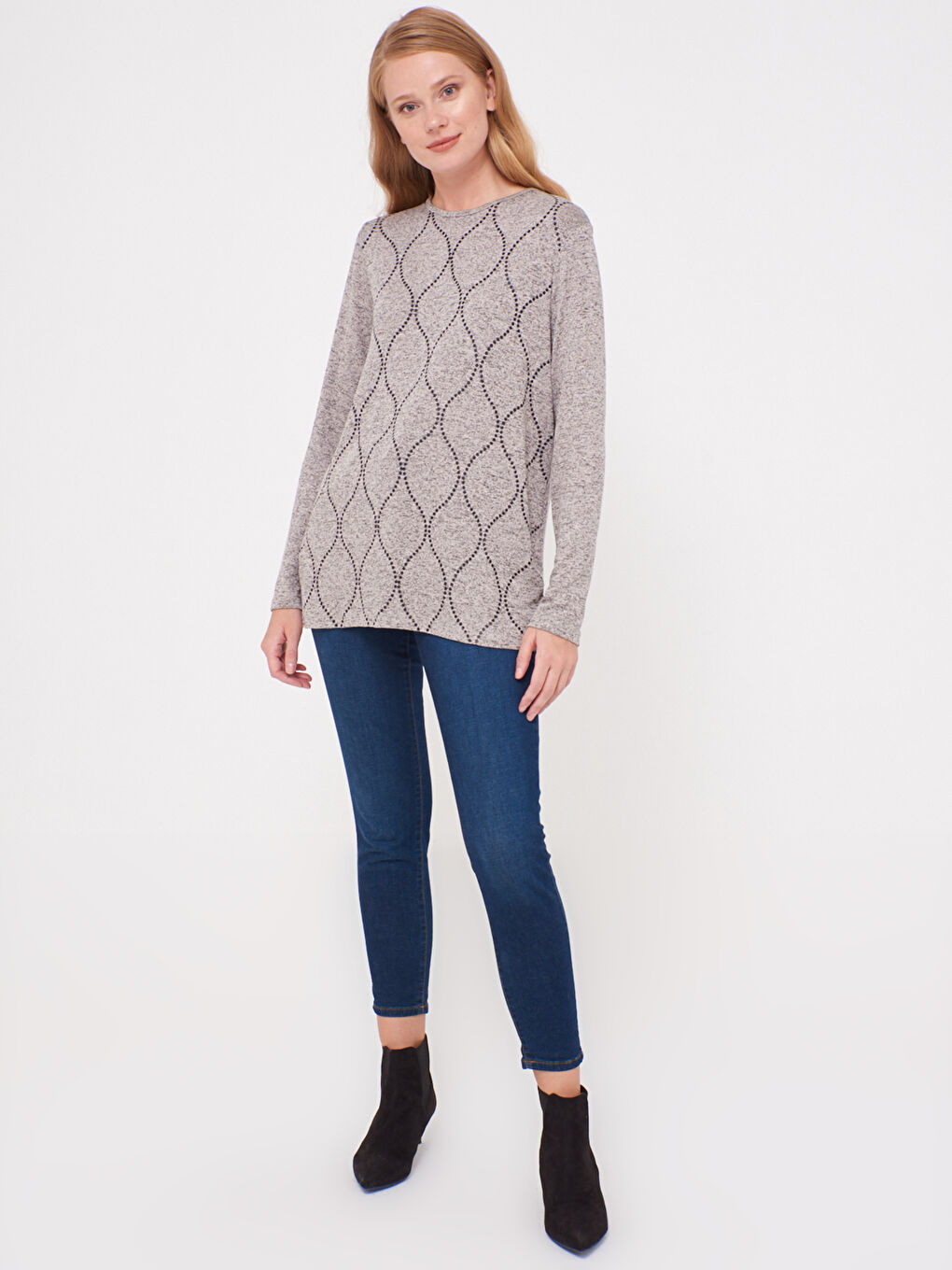 Bej Bisiklet Yaka Uzun Kollu Tişört-4