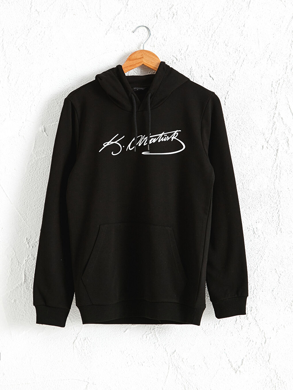 Siyah Uzun Kollu Baskılı Erkek Hoodie