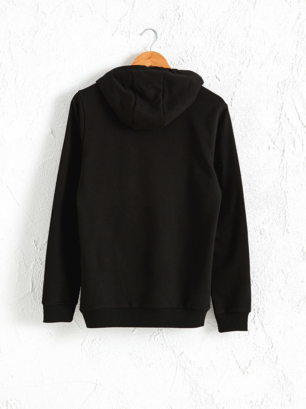 Siyah Uzun Kollu Baskılı Erkek Hoodie-1