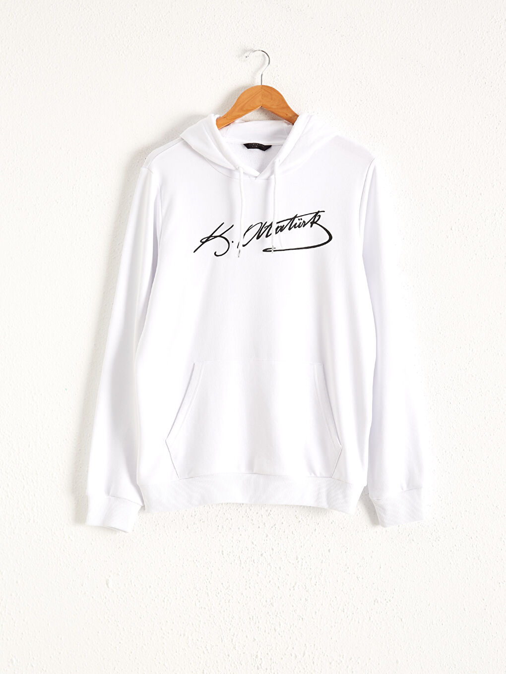 Beyaz Uzun Kollu Baskılı Erkek Hoodie