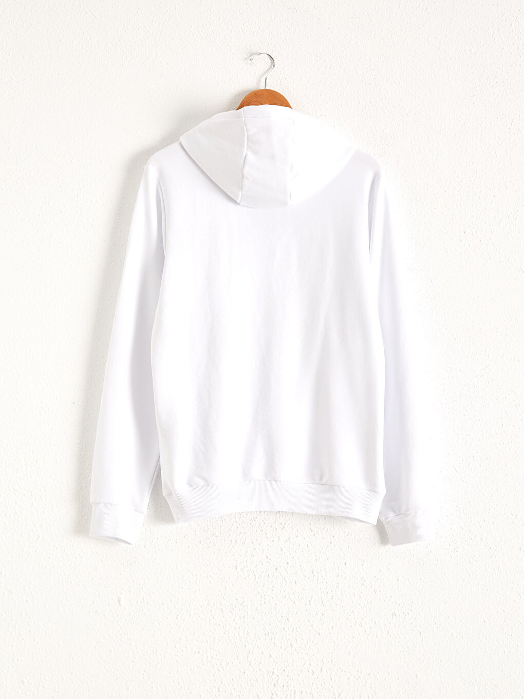 Beyaz Uzun Kollu Baskılı Erkek Hoodie-1