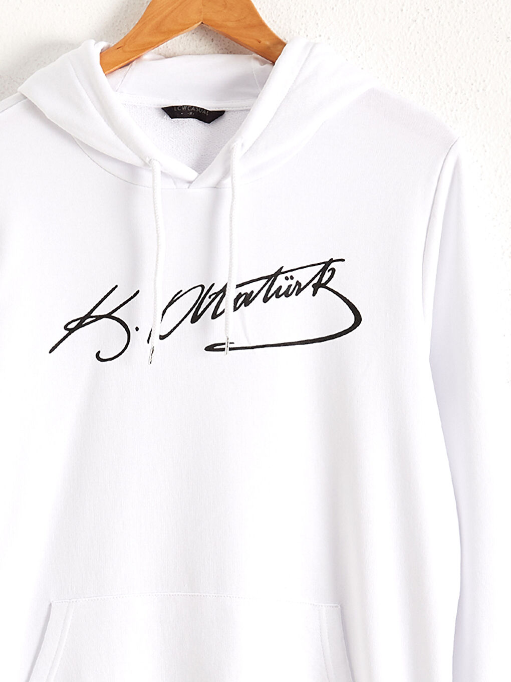 Beyaz Uzun Kollu Baskılı Erkek Hoodie-2