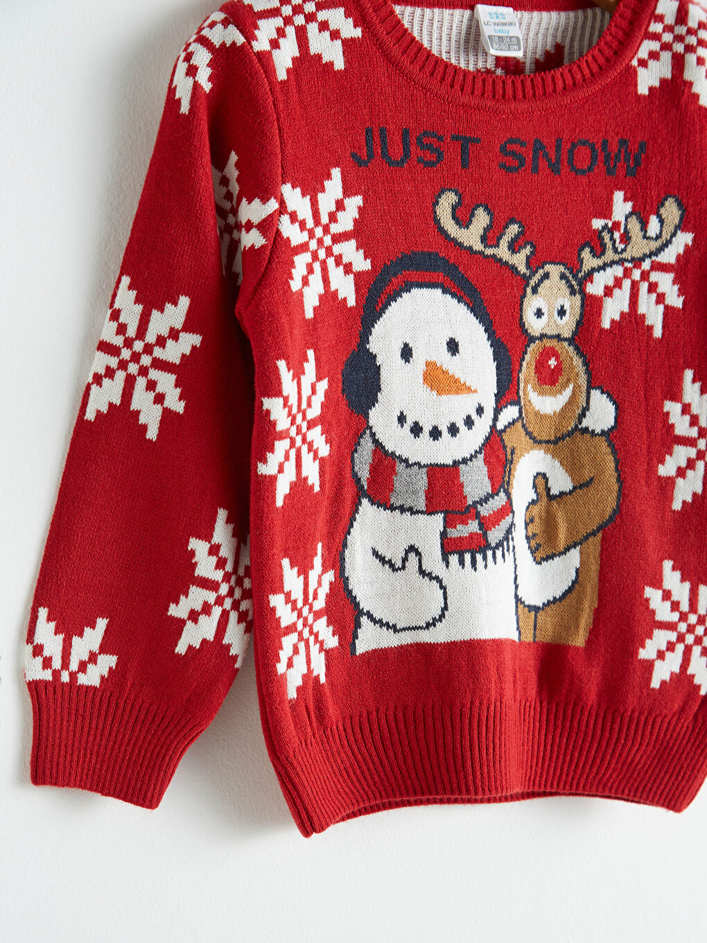 Kırmızı Erkek Bebek Yılbaşı Temalı Triko Kazak Baba Oğul Kombini-3