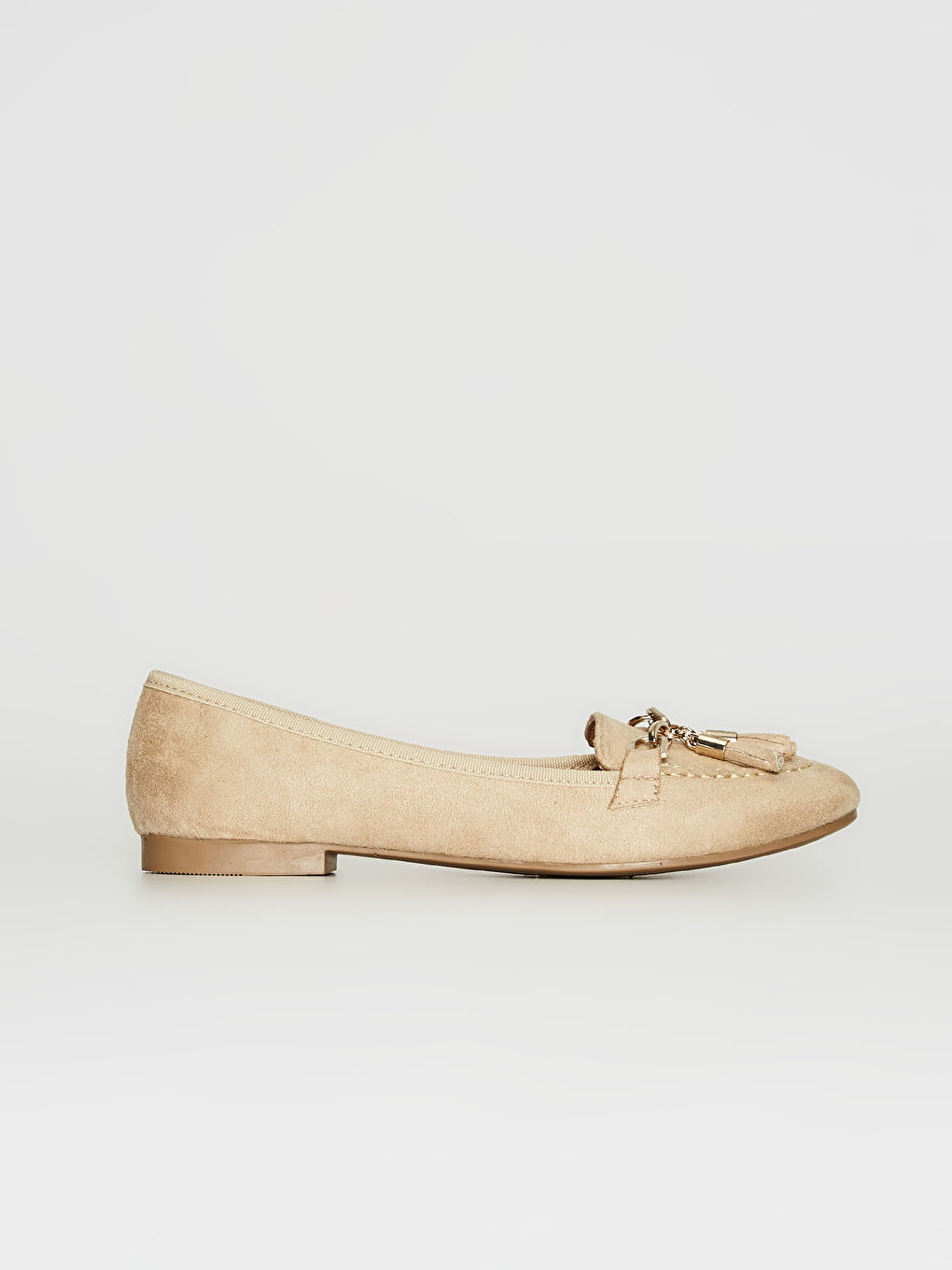 Bej Kadın Püsküllü Loafer Süet Ayakkabı-1