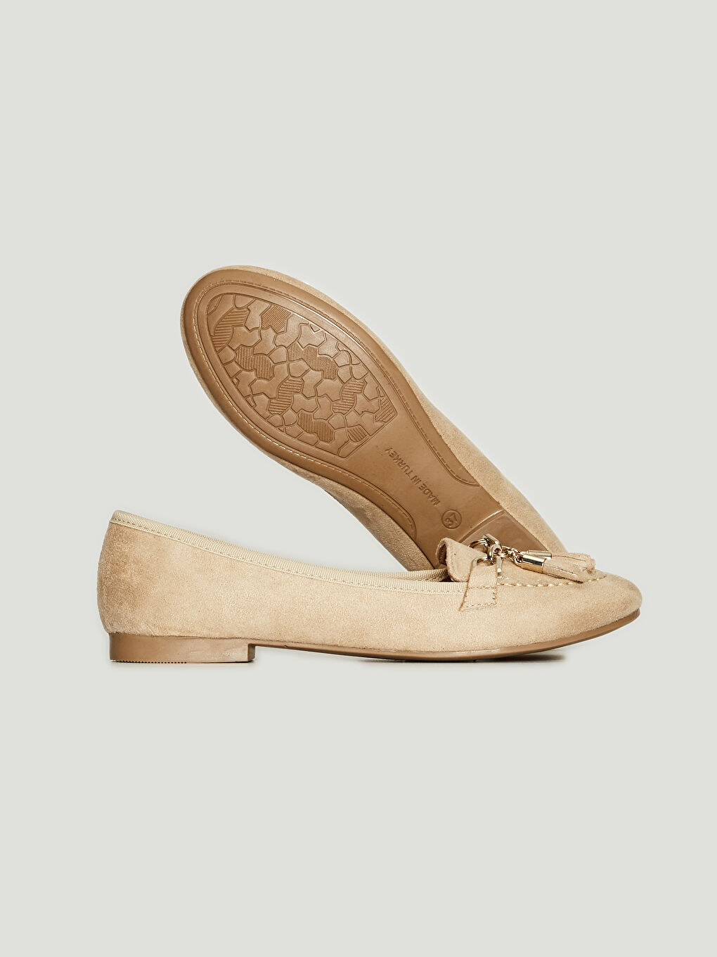 Bej Kadın Püsküllü Loafer Süet Ayakkabı-2