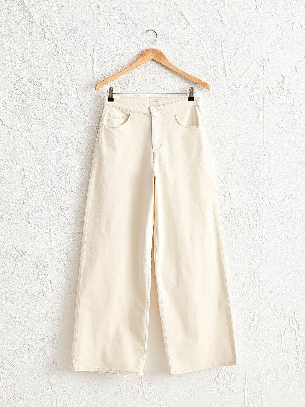 Ekru Geniş Paça Kadife Pantolon