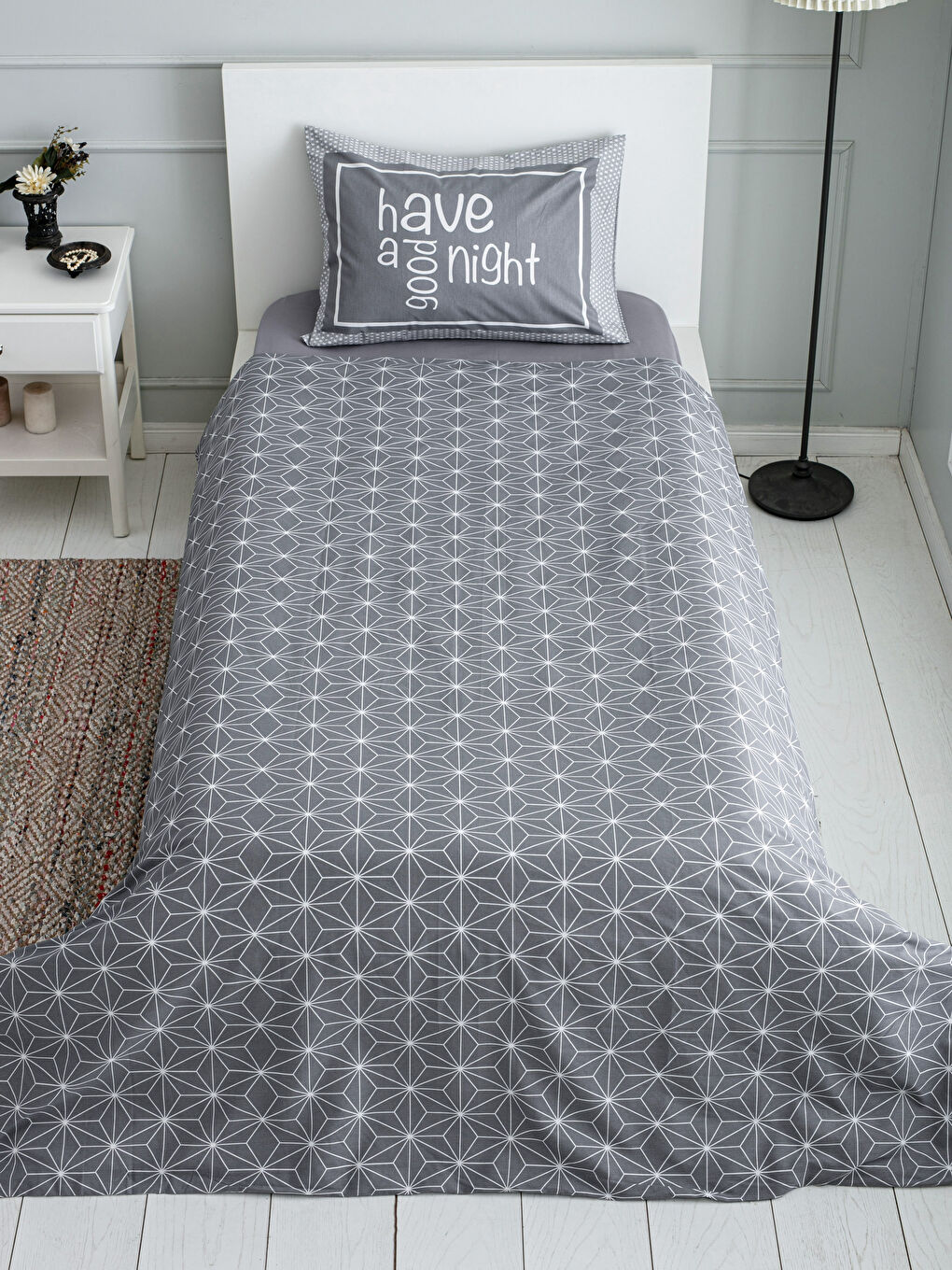 Gri Tek Kişilik  Nevresim Takımı-2