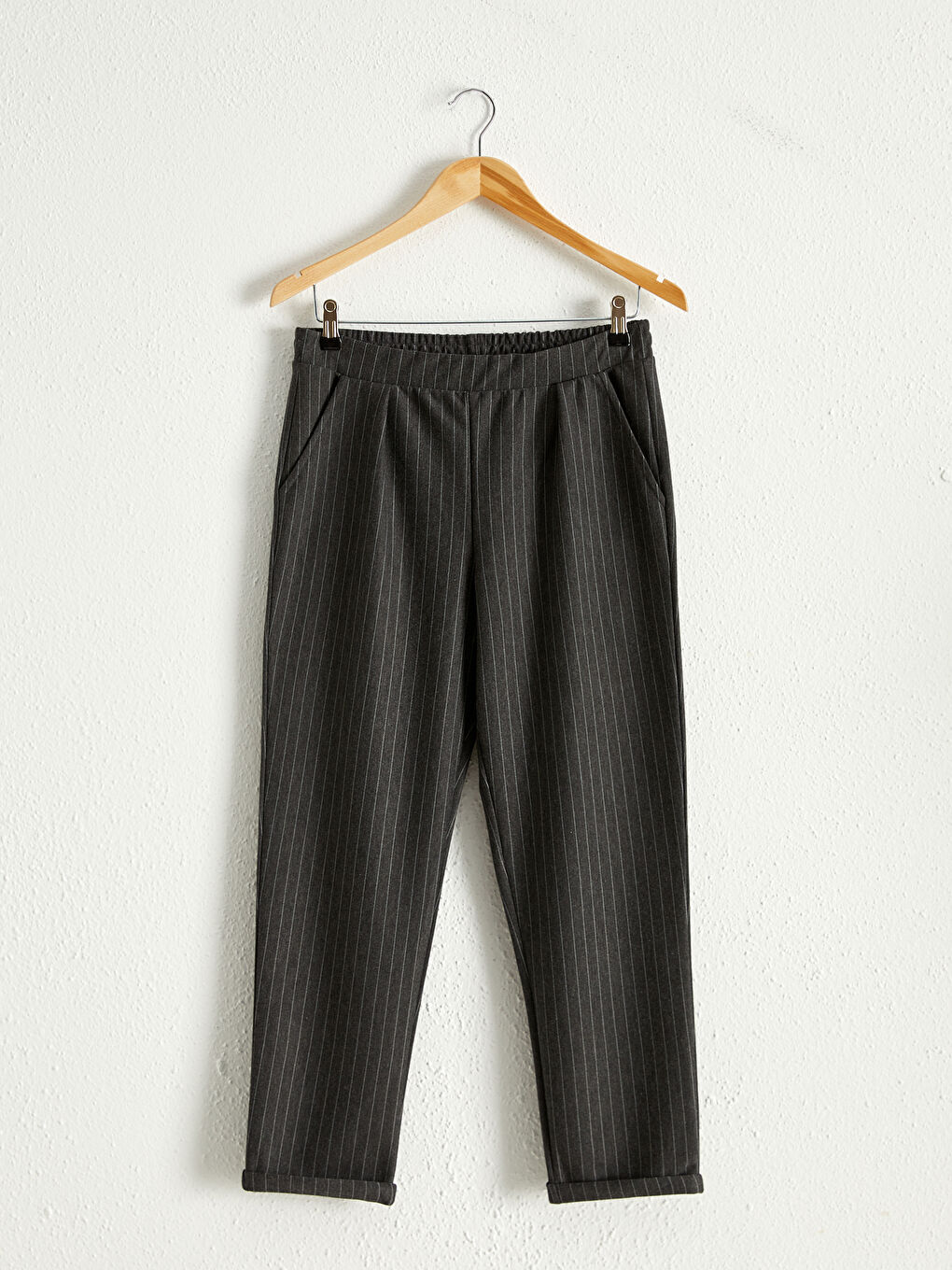 Ankle Length Striped Carrot Fit Trousers