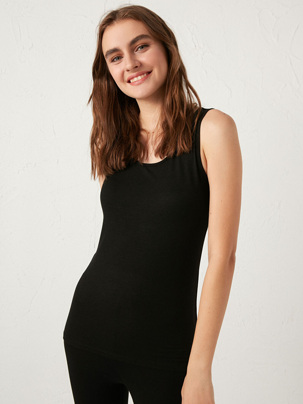 Gilet Thermique Flexible en Coton Peigné Sans Manches pour Femmes Col Rond