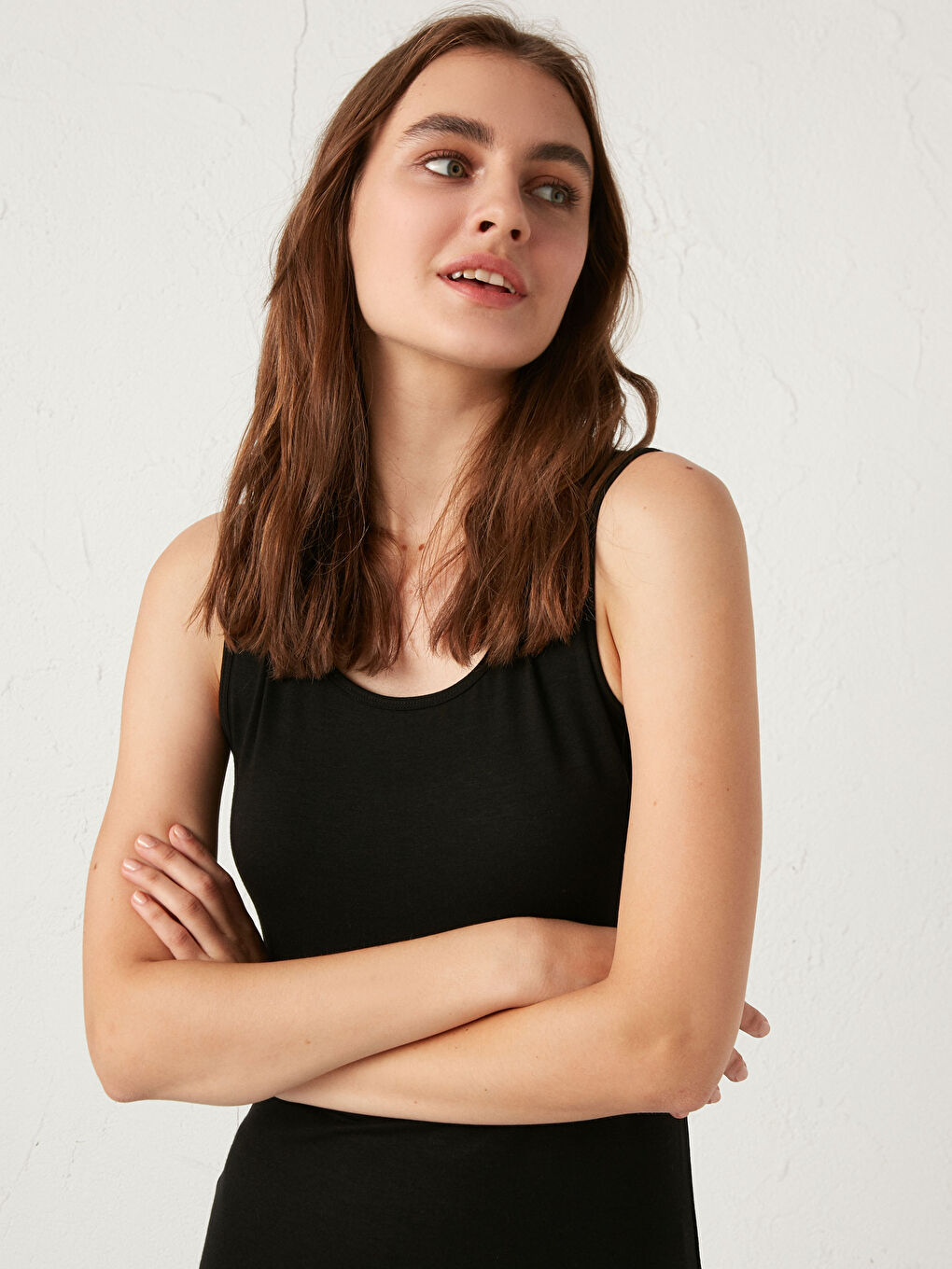 Gilet Thermique Flexible en Coton Peigné Sans Manches pour Femmes Col Rond-1