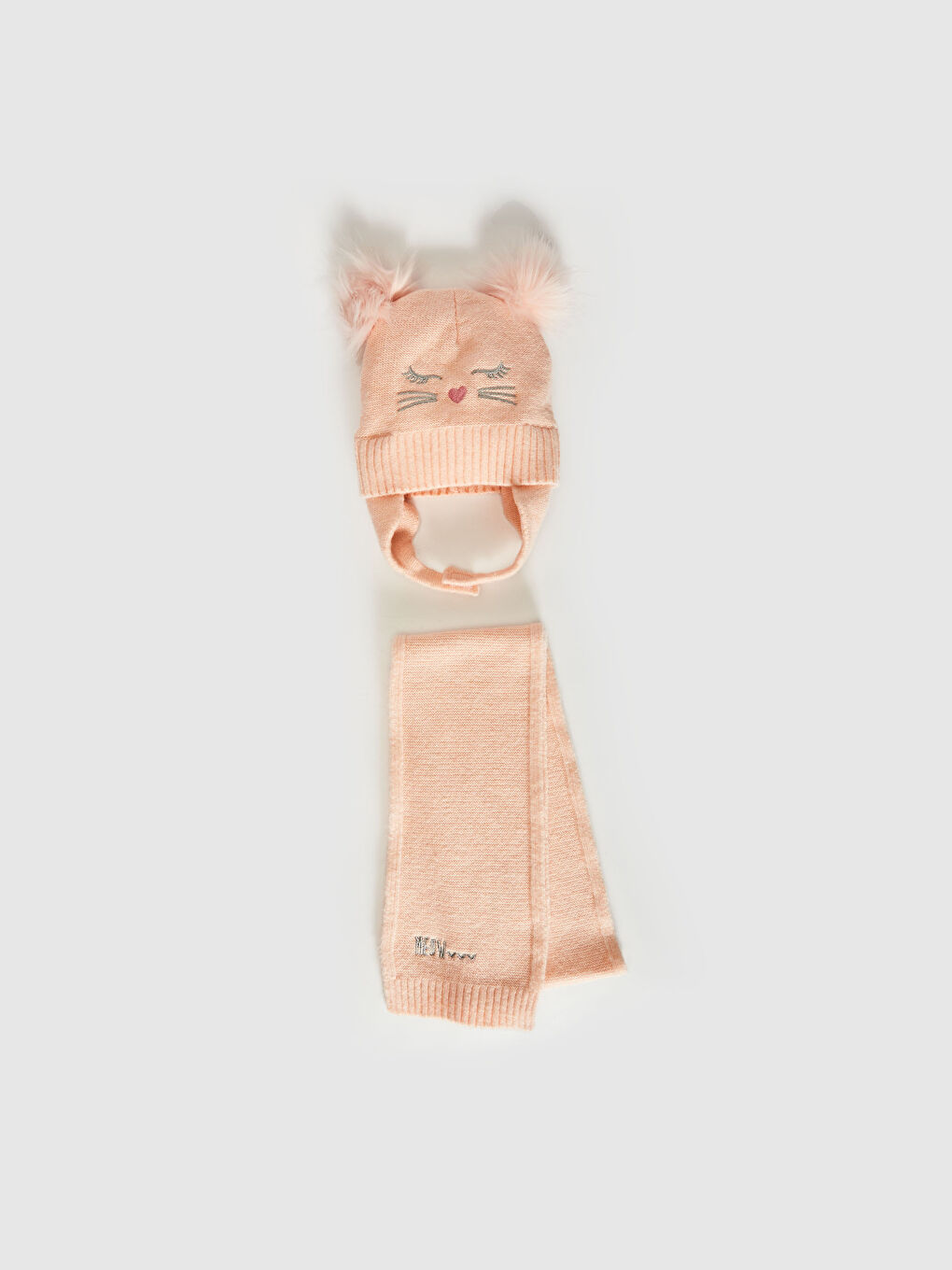 Ensemble Bonnet et Écharpe en Tricot Motif Visage Mignon pour Fille