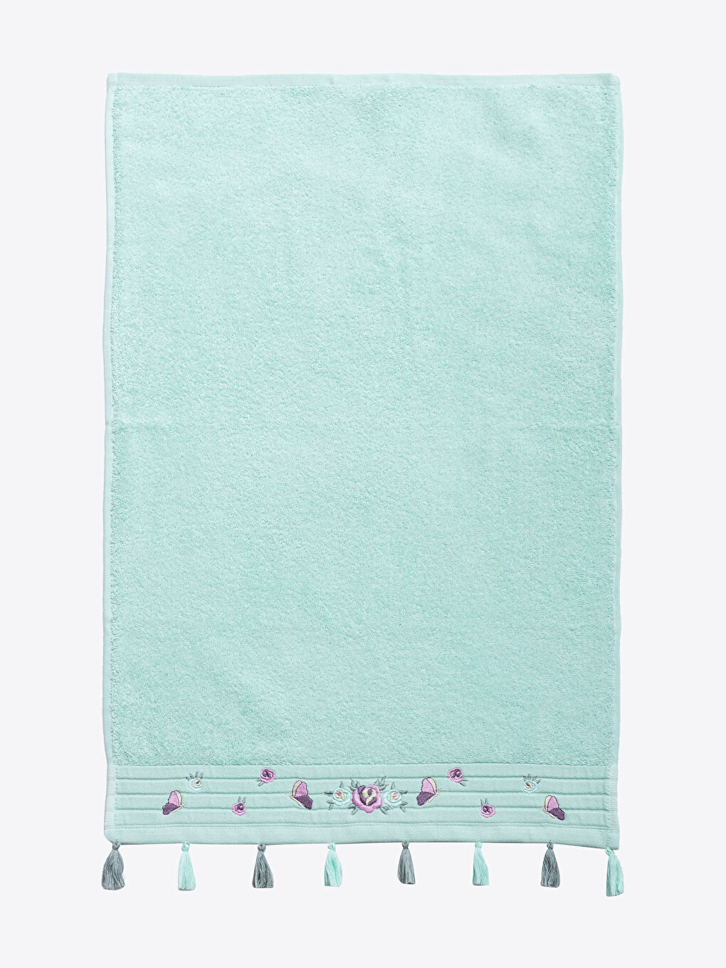 Turkuaz Nakışlı ve Püsküllü Yüz Havlusu-2