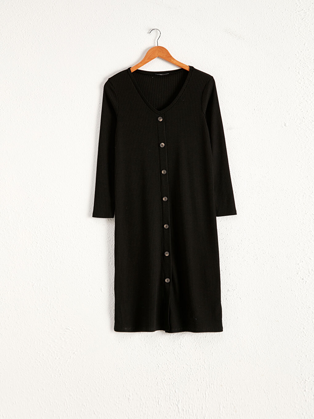LCWAIKIKI Classic V-Ausschnitt Langarm Kleid aus gekämmter Baumwolle für Damen Flexibles Bleistiftkleid -0WBS72Z8-CVL