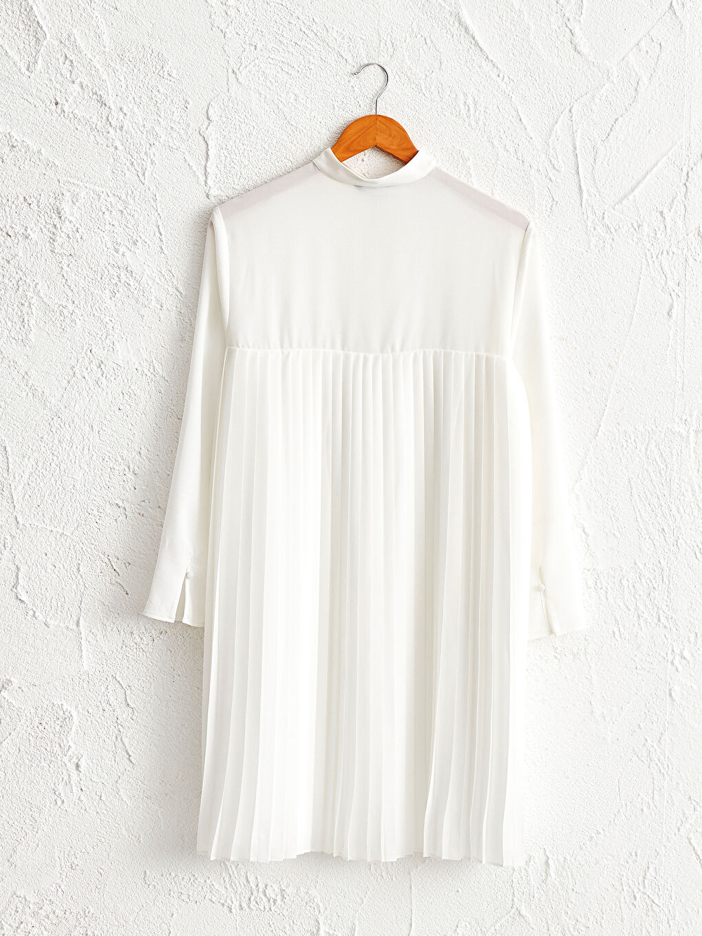 Grandad Collar Long Sleeve Crepe Women's Plain Crepe Tunic-1