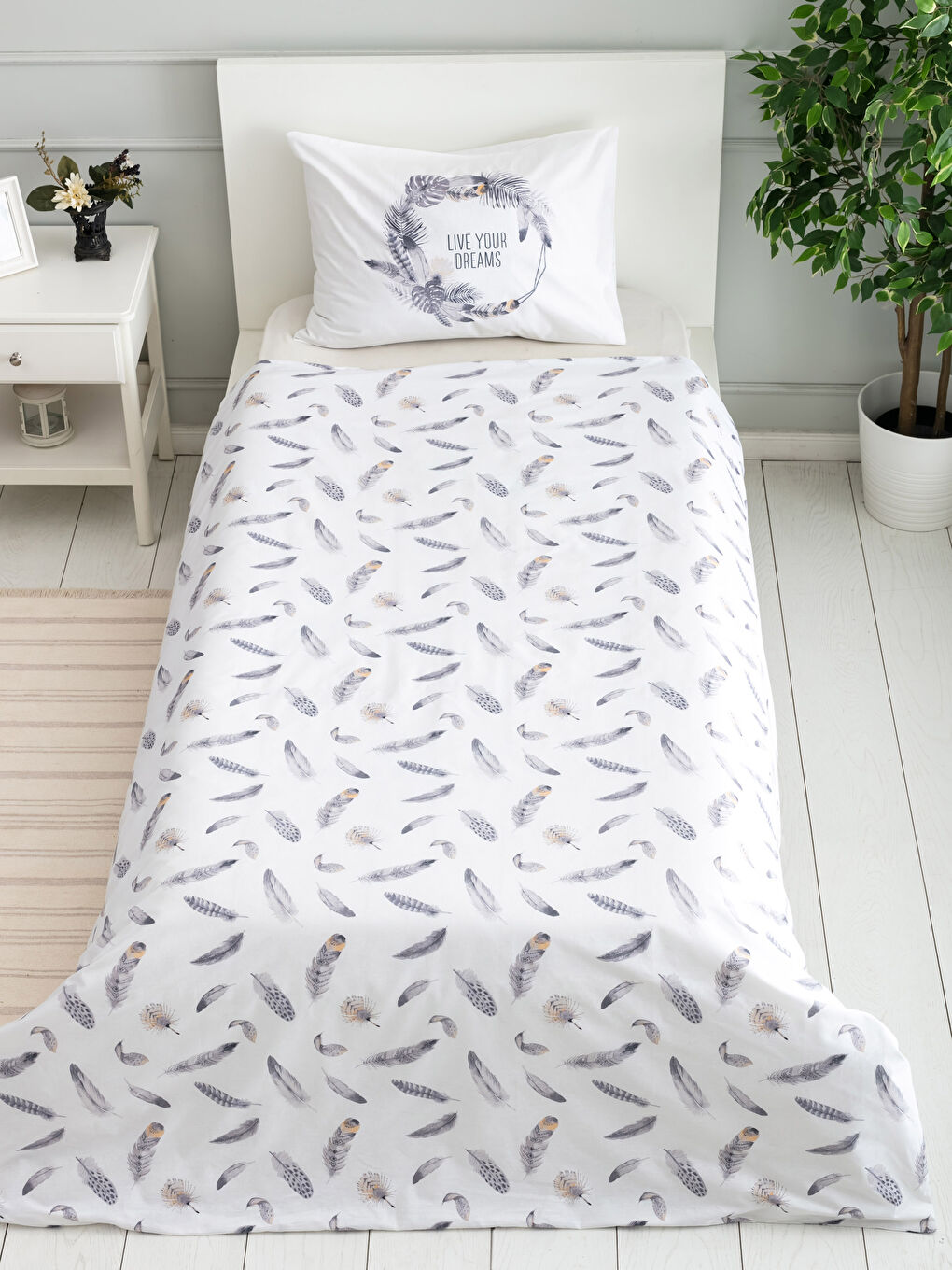 Bej Tek Kişilik Nevresim Seti-1