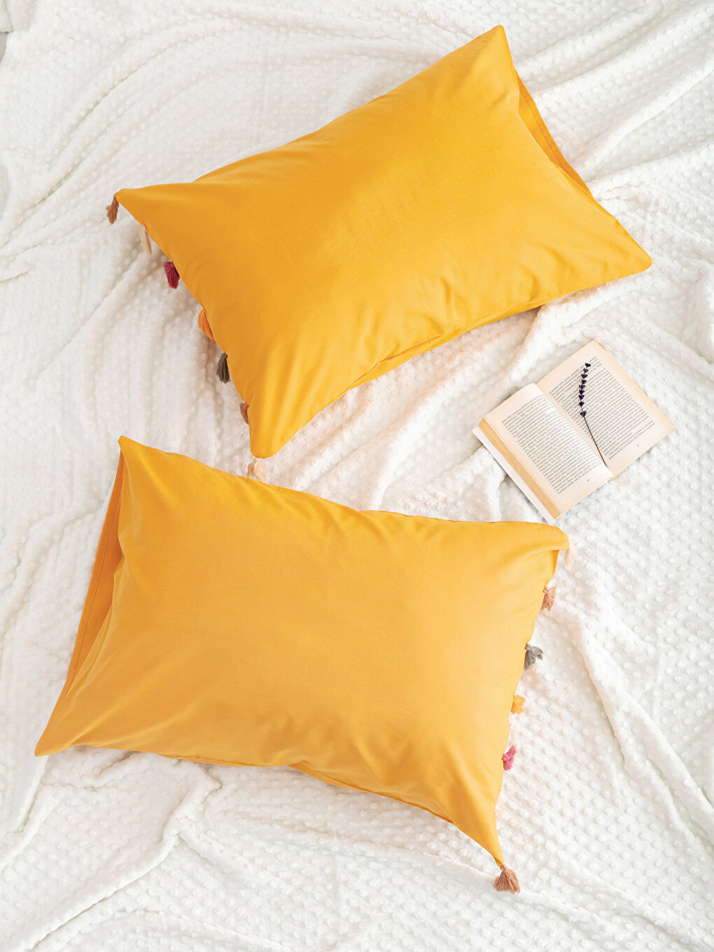 Taie d'oreiller à pompons 2 pièces