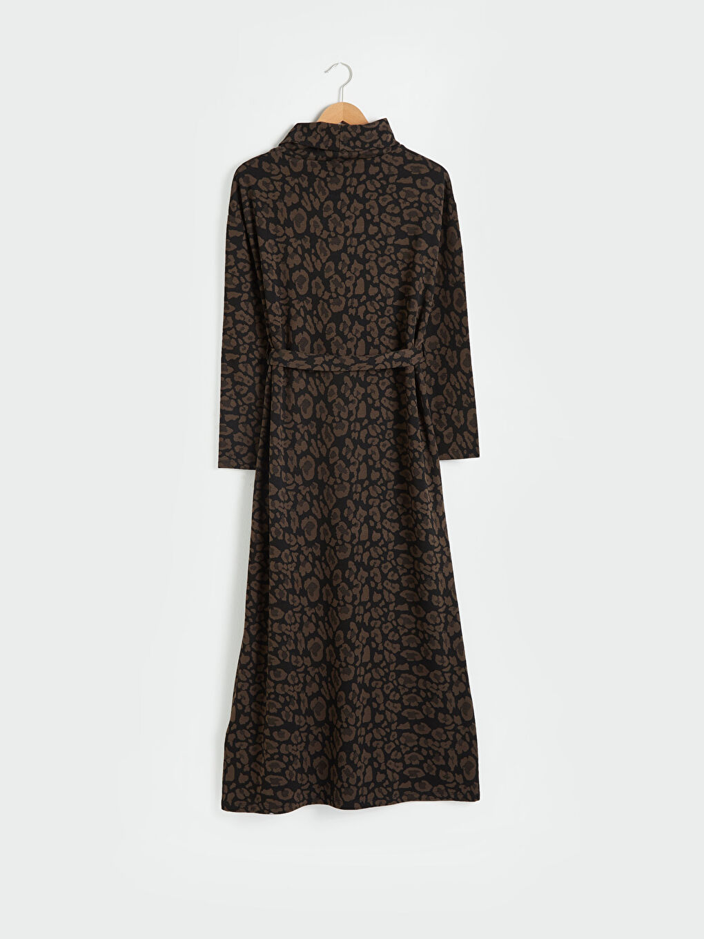 Kahverengi Leopar Desenli Uzun Salaş Elbise-6