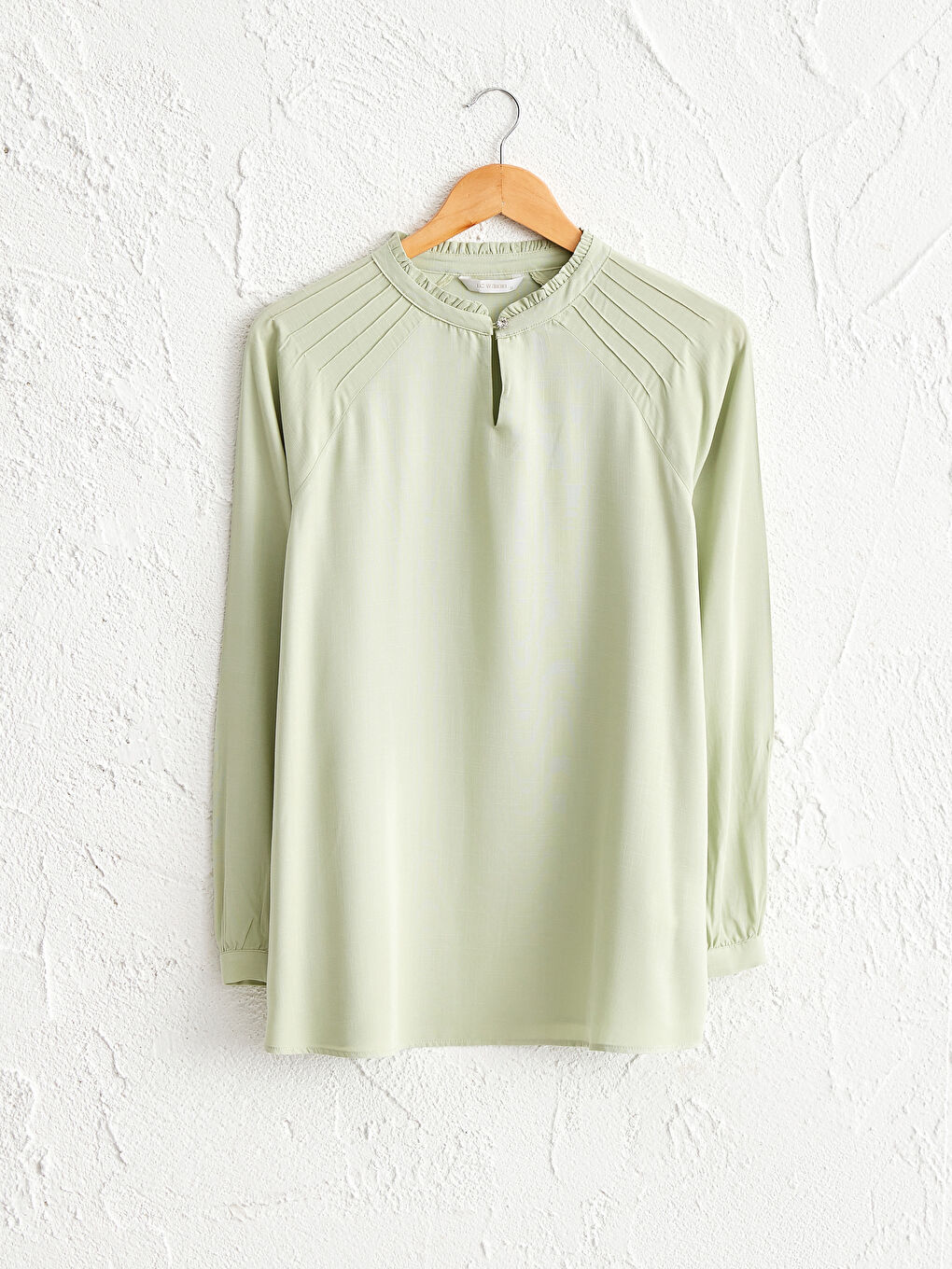 Yeşil Yakası Fırfırlı Viskon Bluz-1