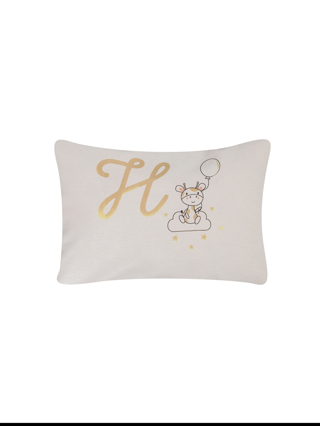 Bej H Harfi Baskılı Bebek Yastık Kılıfı-1