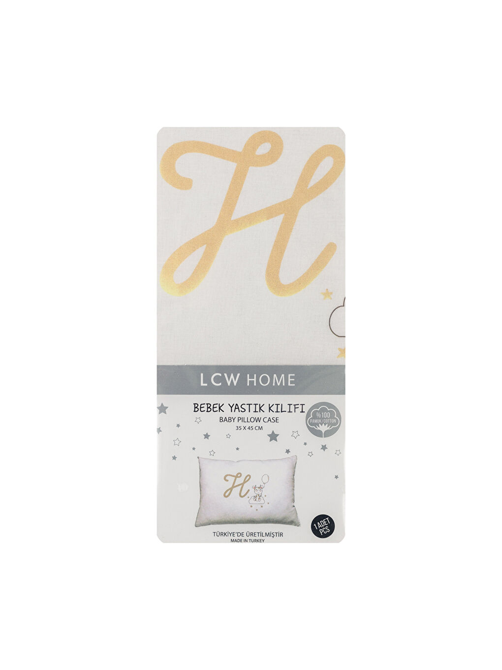 Bej H Harfi Baskılı Bebek Yastık Kılıfı-2