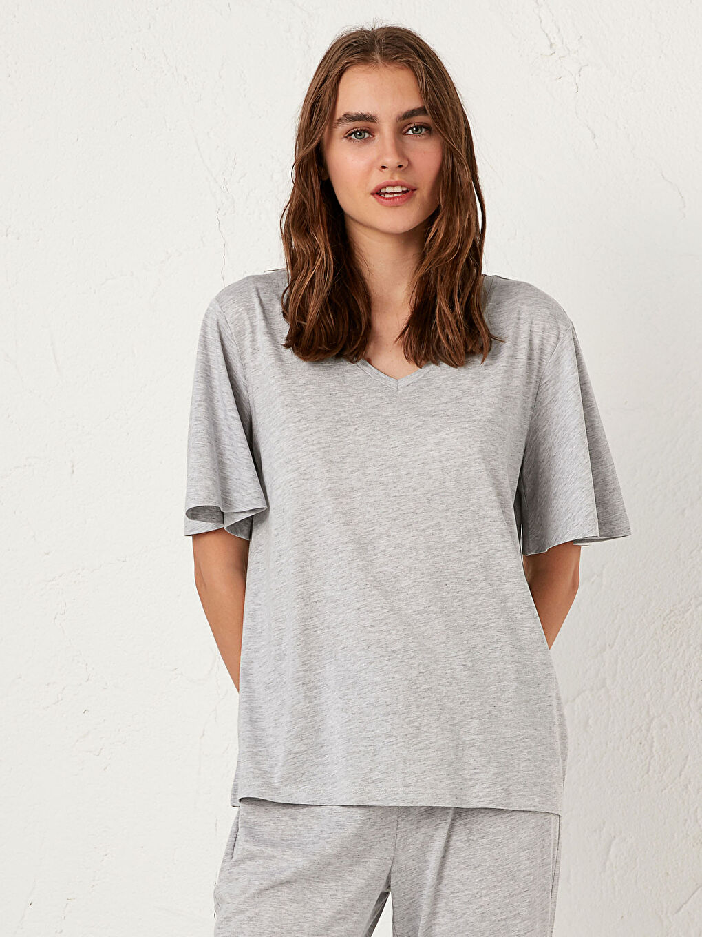 LCW DREAM Plain Basic Pajamas Top in Modal Blended Fabric -0WBU91Z8-CT3