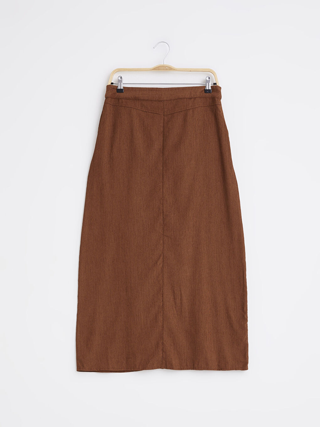 Kahverengi Önü Düğmeli Kadife Etek-1