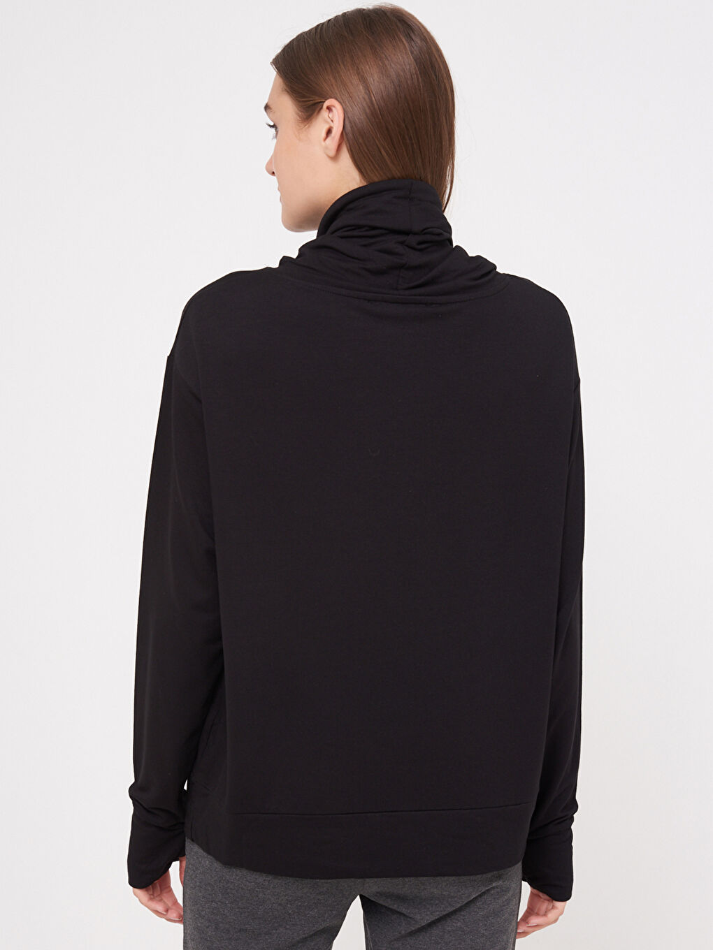 Hooded Collar Plain Sweatshirt-2