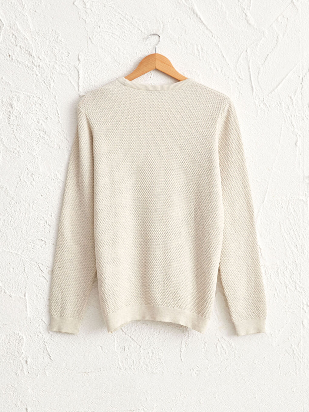 Ekru Bisiklet Yaka İnce Triko Kazak-1