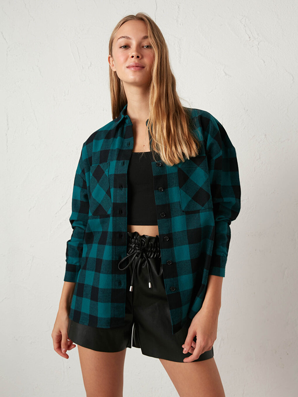 LCW Vision Oversize Plaid Shirt -0WCA22Z8-LM7