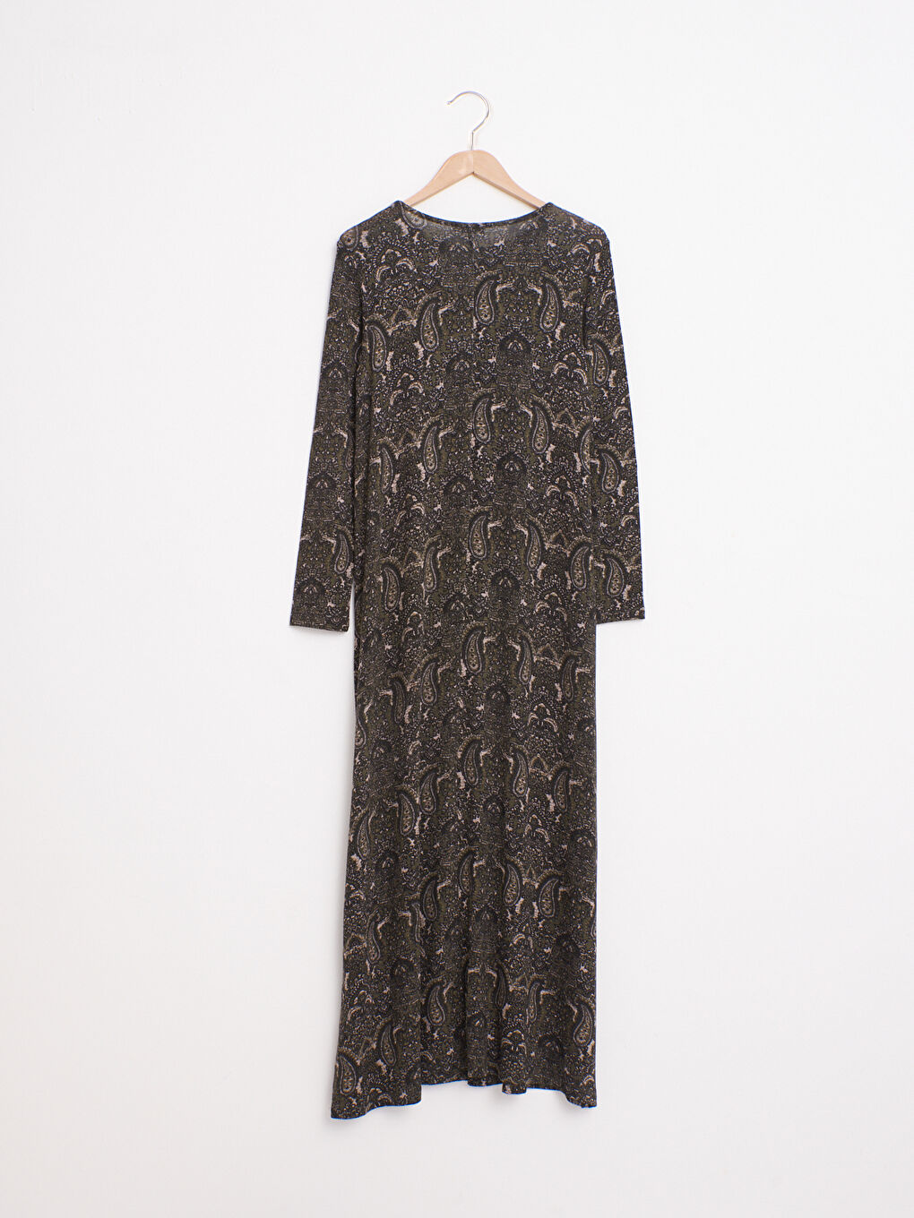 Рокля Дамска Дълга С Дълъг Ръкав От Трико С Кръгло Деколте И Щампа-1