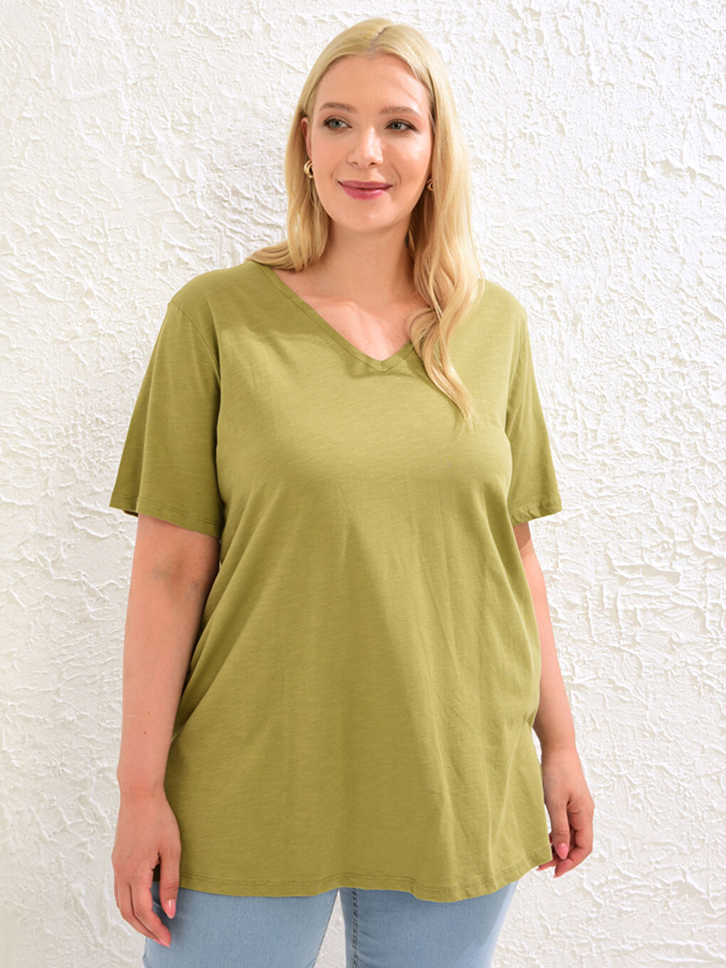 Plus Size Cotton V Neck T-Shirt