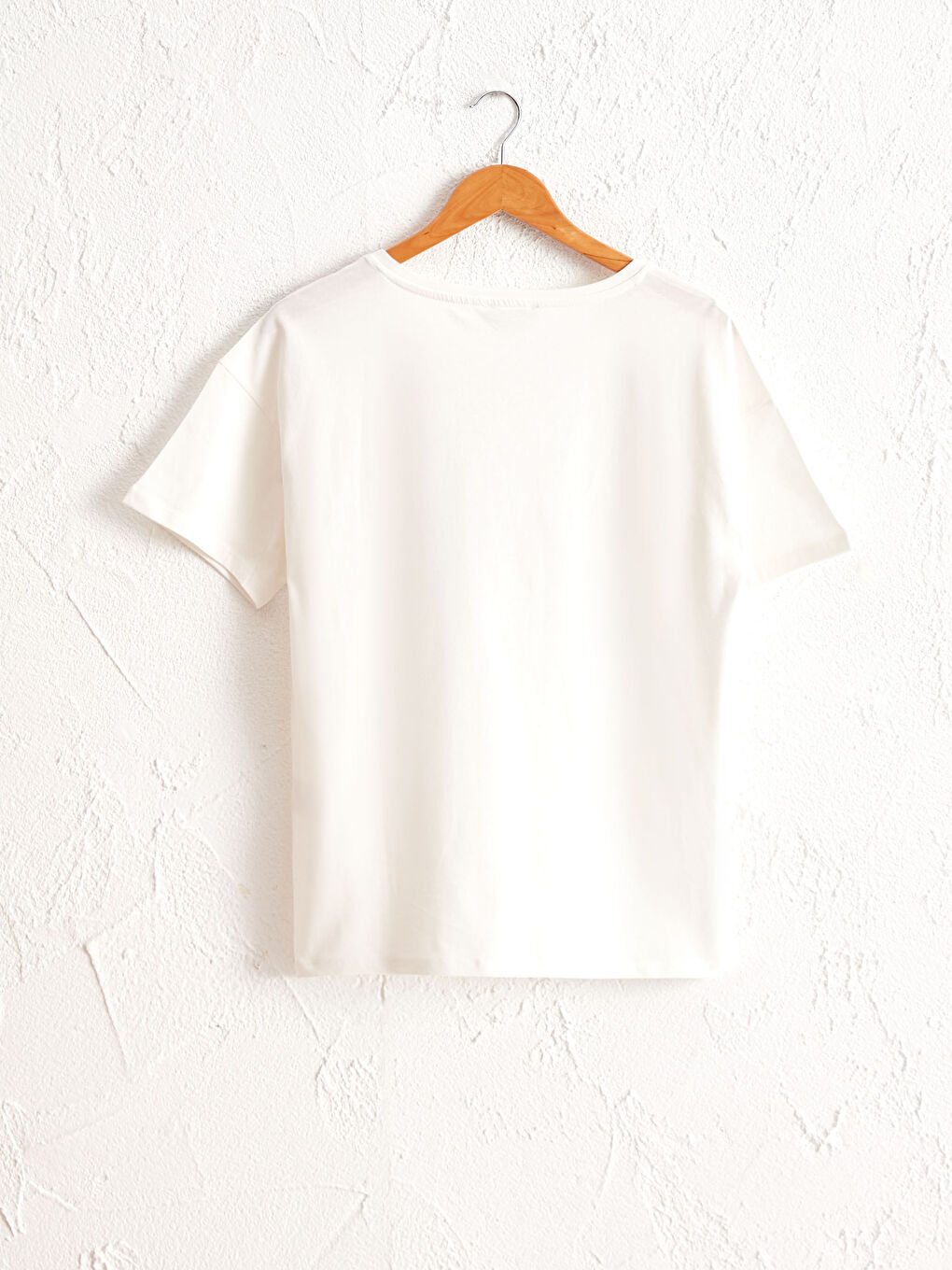 Ekru Yazı Baskılı Pamuklu Tişört-1