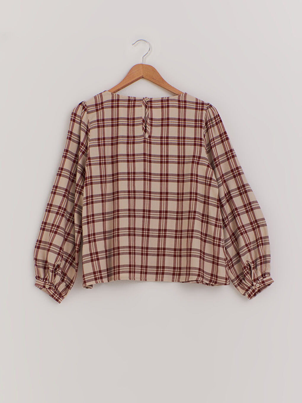 Crew Neck Long Sleeve Gabardine Women Sparkly Plaid Blouse-1