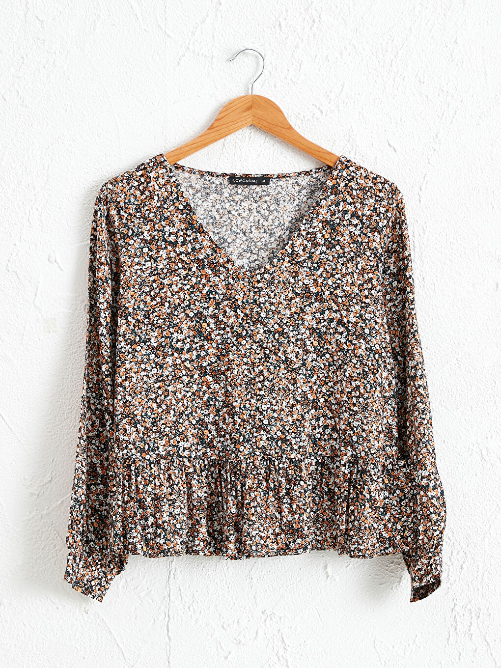 Блузка из вискозы с длинным рукавом, стандартного кроя, с V-образным вырезом и цветочным принтом для женщин