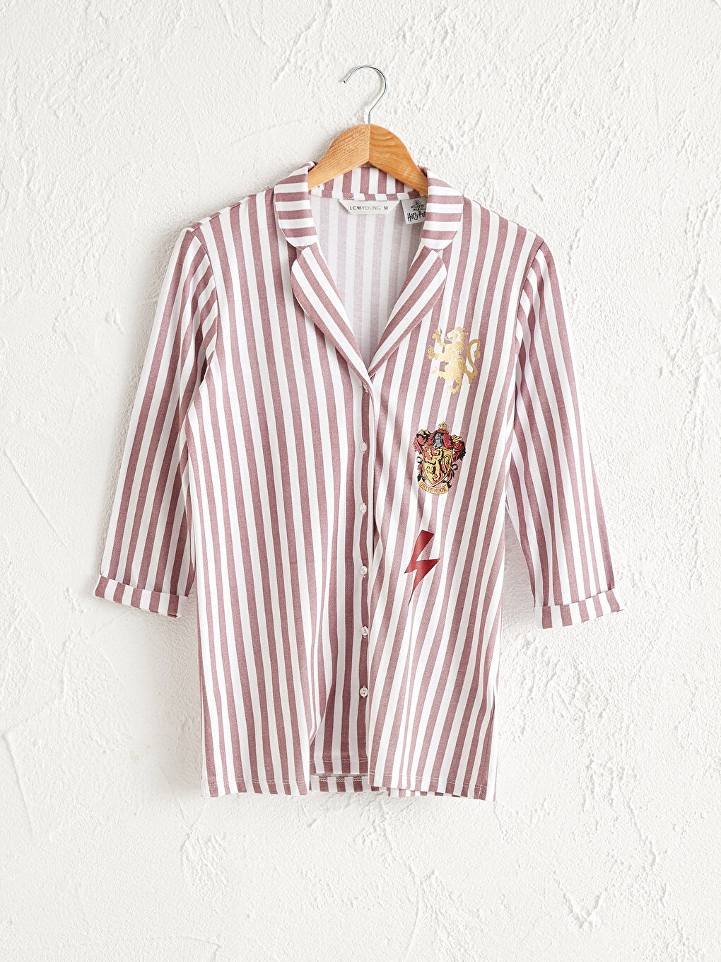 Beyaz Harry Potter Amblemli Çizgili Pamuklu Pijama Takımı-1