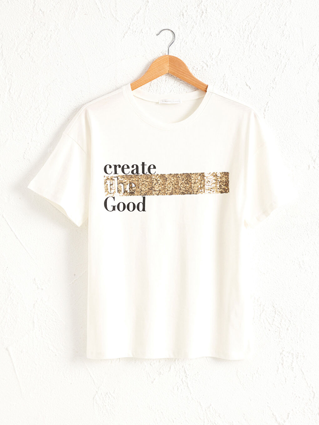 Majica od pamuka sa štampanim slovima i šljokicama