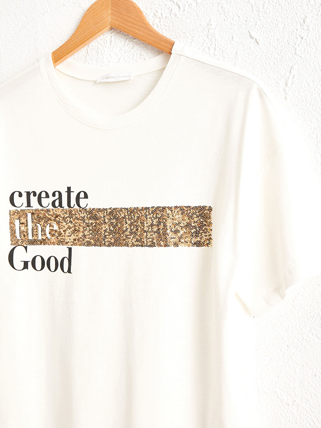 Majica od pamuka sa štampanim slovima i šljokicama-3