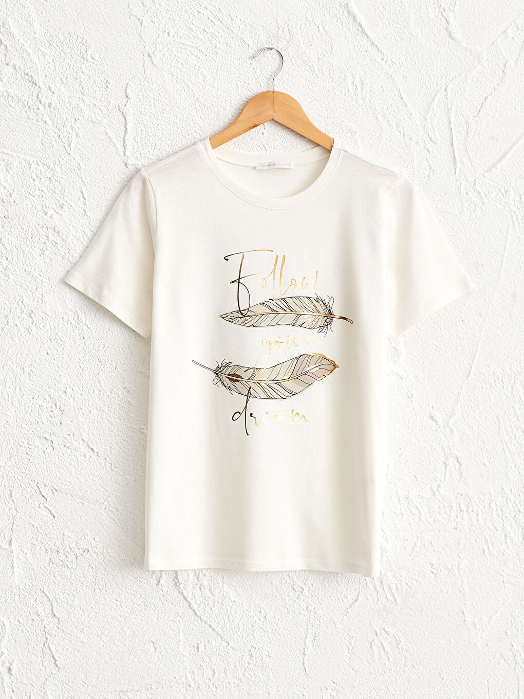 Ekru Baskılı Pamuklu Tişört