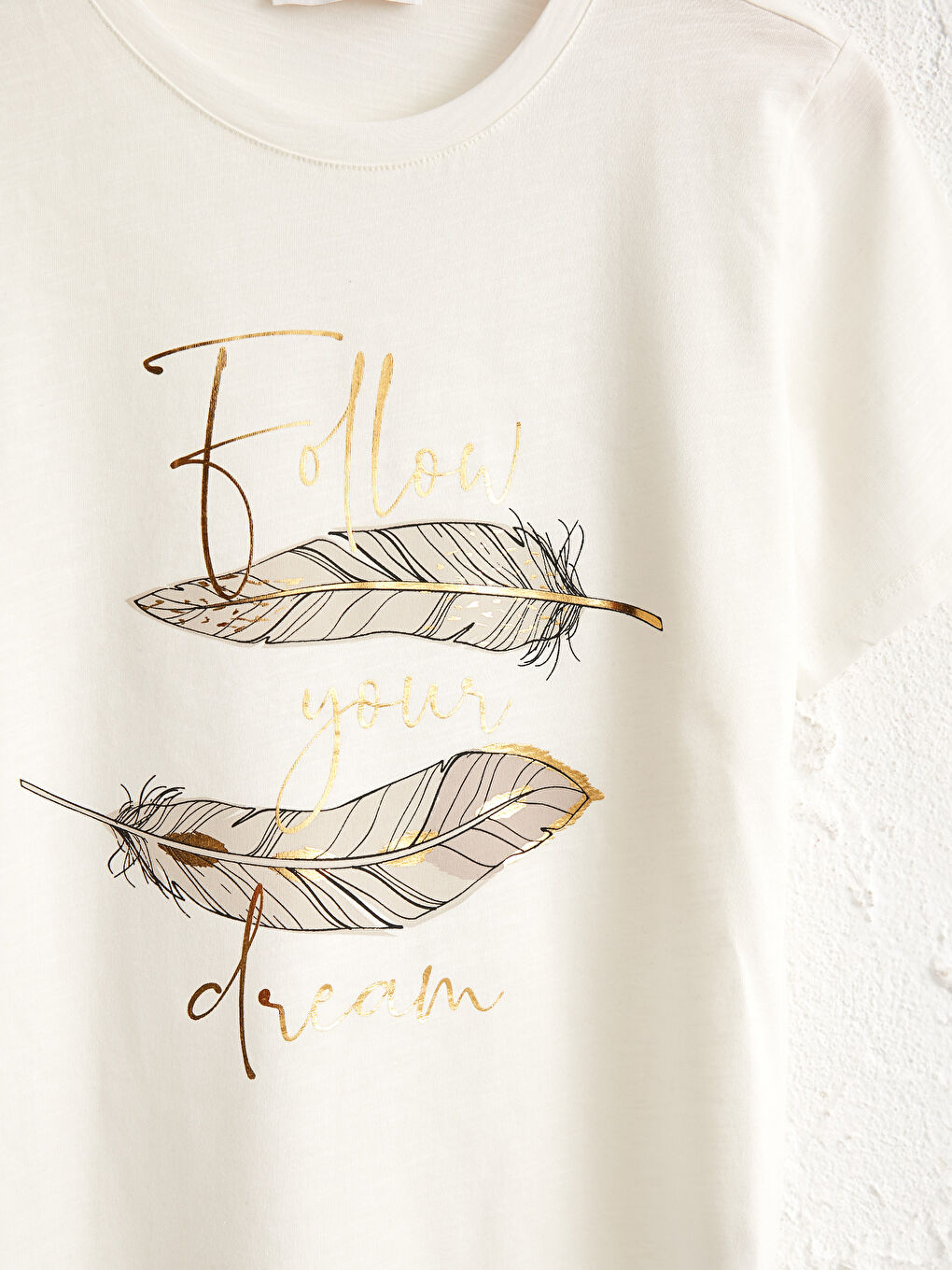 Ekru Baskılı Pamuklu Tişört-3