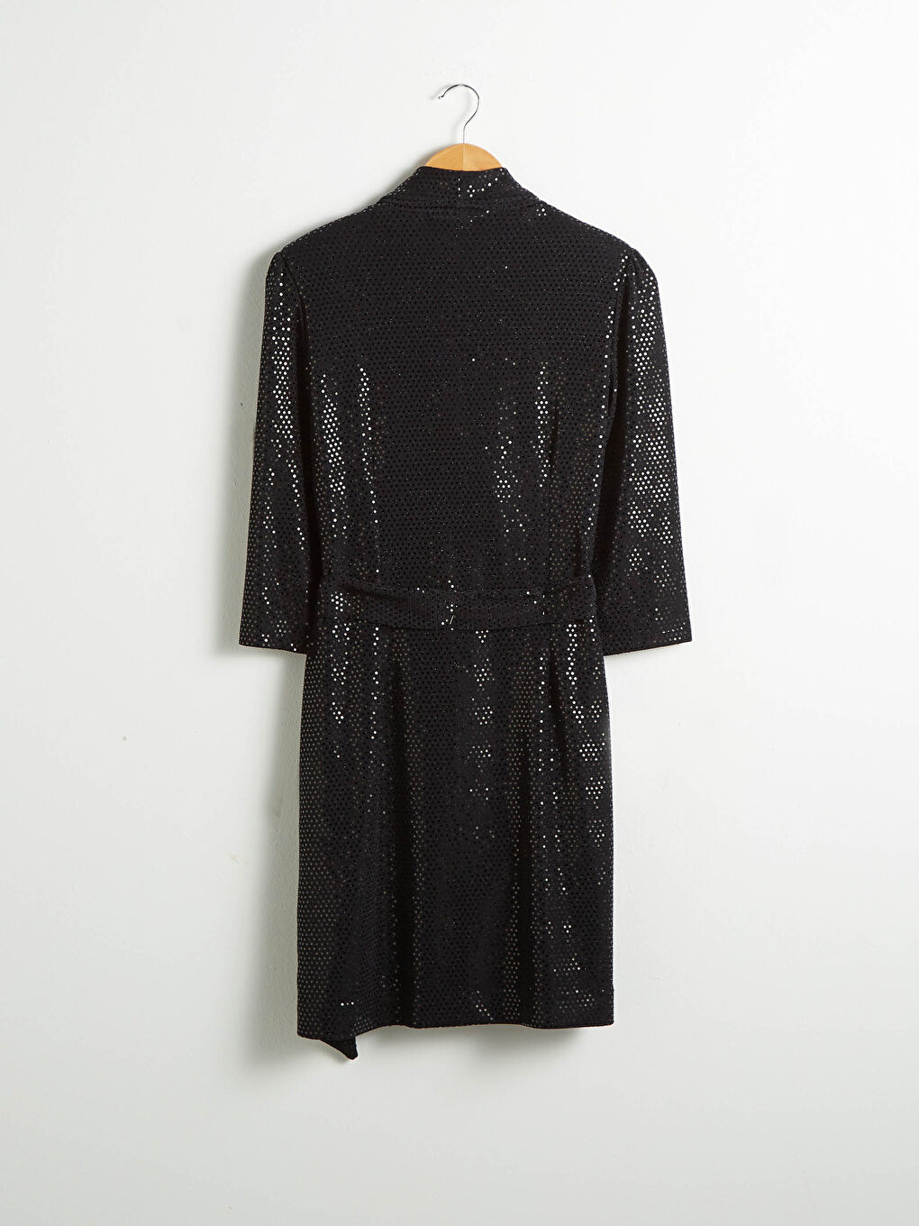 Doppelreiher-Kragen Funkelndes Gürtelkleid-7