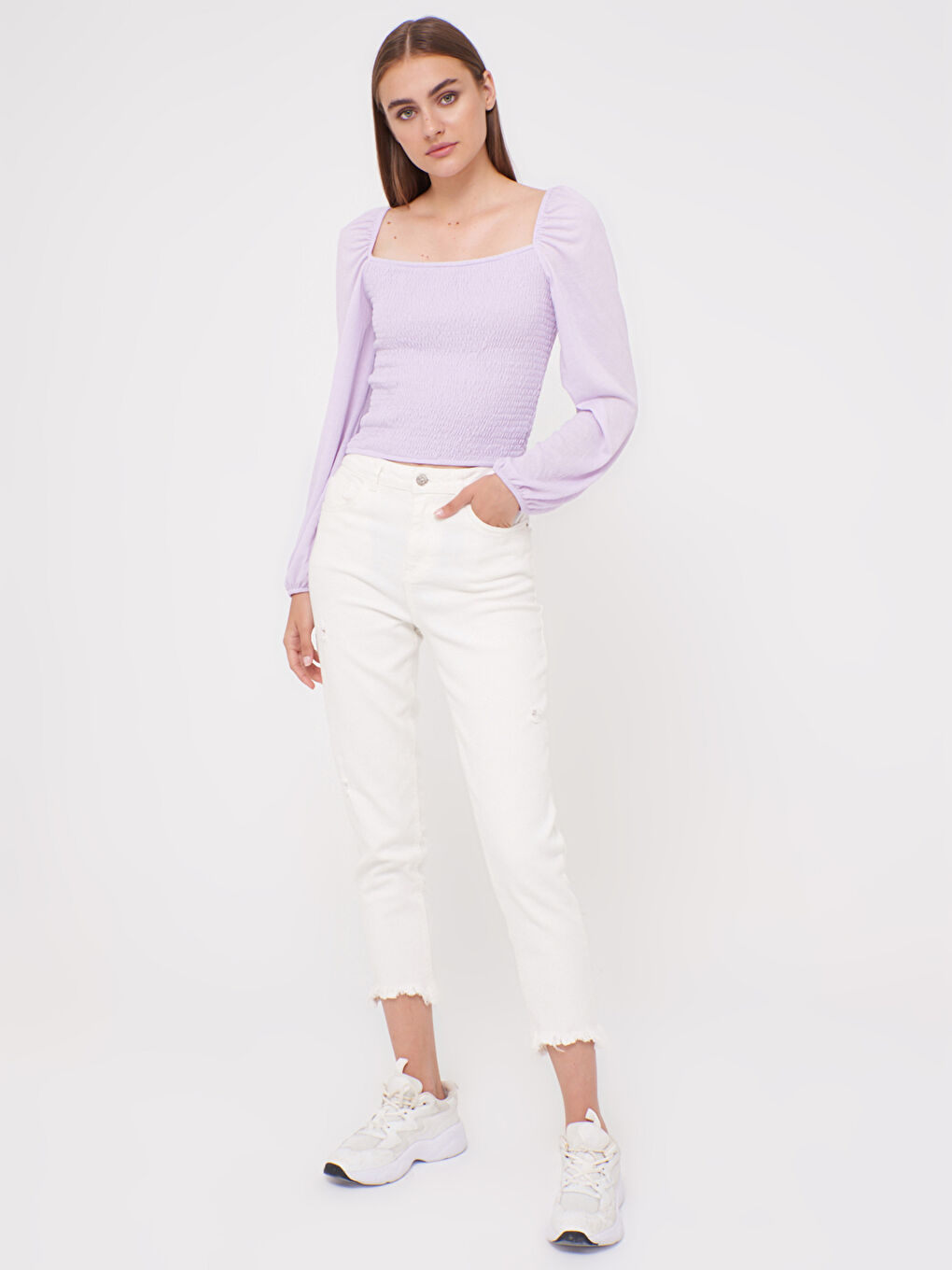 Women's Long Sleeve Square Collar T-Shirt-4