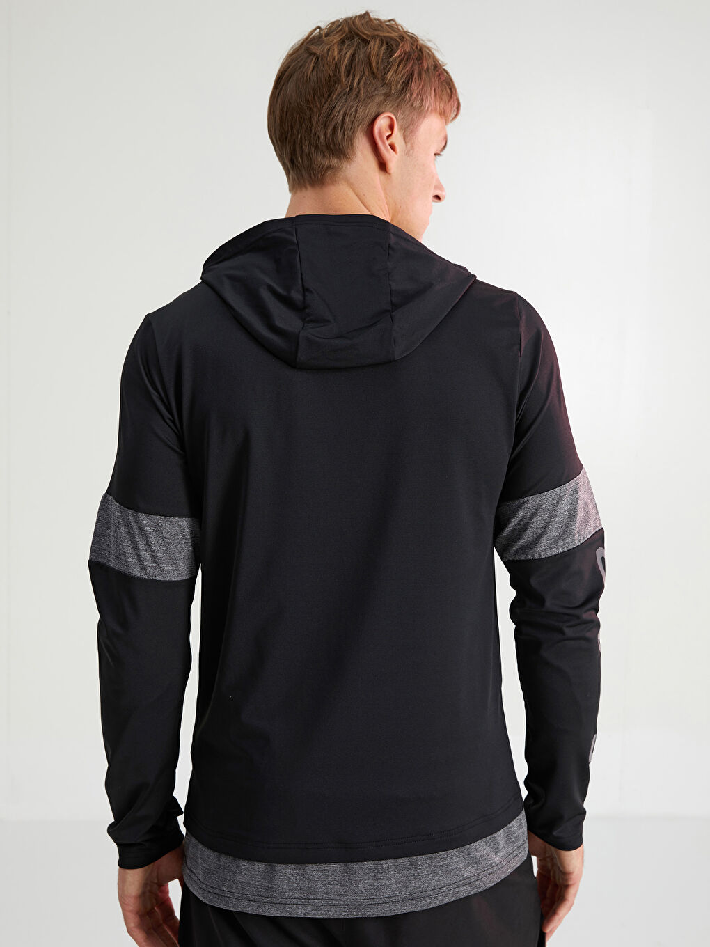 Siyah Uzun Kollu Baskılı Aktif Spor Erkek Hoodie-4